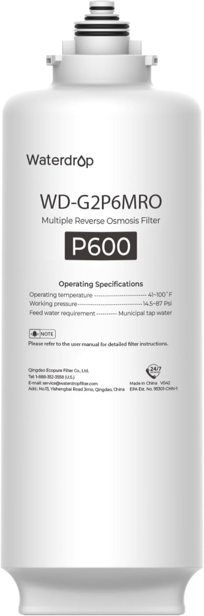 Waterdrop G2P6MRO Filter, Replacement for G2P600 Reverse Osmosis System, 2-year Lifetime, Reduce PFAS