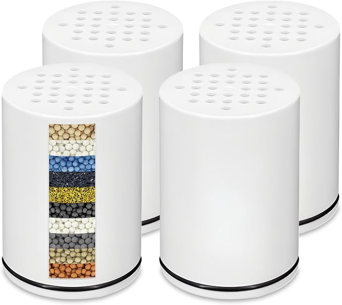Shower Filter compatible with Kitsch Shower Head | KUETERYUN -4 Pack Shower Filter Replacement (15 Stage Filters), for Hard Water-Filtered Chlorine,Heavy Metals-Dry Itchy Skin