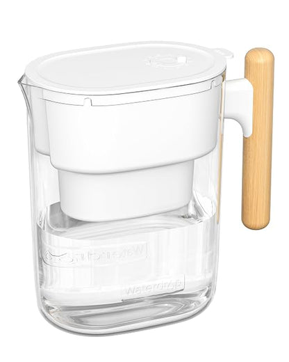 Waterdrop PT-04W Water Filter Pitcher, 10-Cup, NSF Certified, White | 200-Gallon Long-Life Filter, 5X Longer Filter Life, Reduces PFOA/PFOS and Chlorine, BPA-Free, Sturdy Wooden Handle