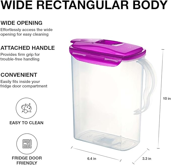 LocknLock Aqua Fridge Door Water Jug | Clear Pitcher | BPA Free Plastic Pitcher with Lid | 3 Quart Pitcher with Lid for Water, Juice, Tea & More Beverages, Purple