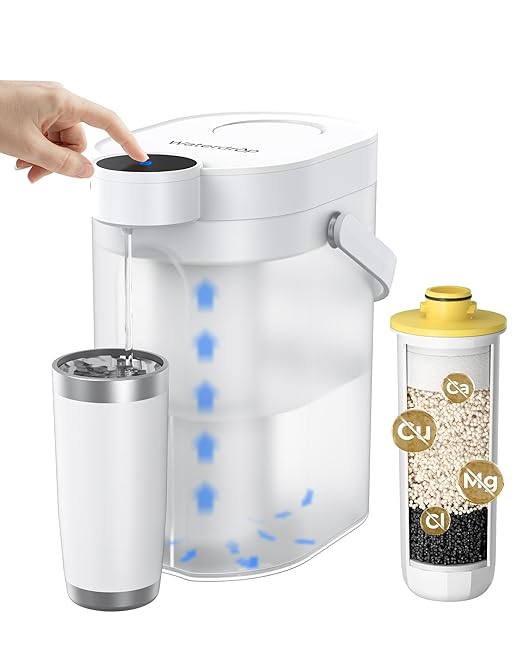 Waterdrop ED11W Rechargeable Water Filter Dispenser, 5-Stage Long-Life Instant Electric Powerful Pitcher, Reduce 70+ Contaminants, Soften Water, 15-Cup Portable Countertop System, Does not Lower TDS