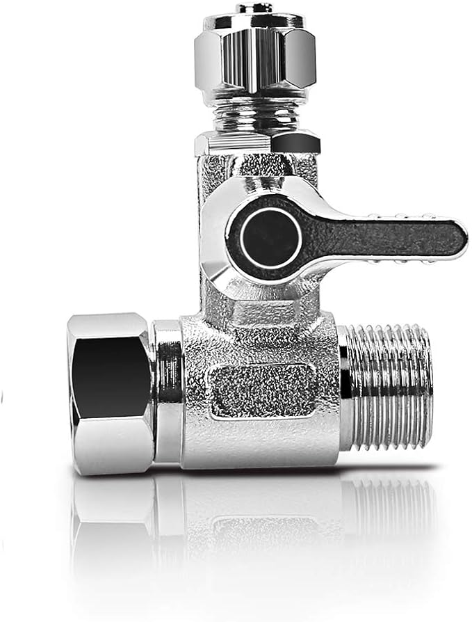 Frizzlife Brass Feed Water Adapter - 3/8 inch,3/8 inch Comp and 1/4 inch OD Compression Angle Stop Valve Adapter for Reverse Osmosis Water Filters, Coffee Brewers,Ice Maker
