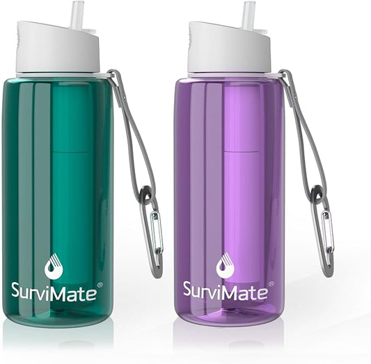 SurviMate Purified Water Bottle for Camping, Hiking, Backpacking and Travel, BPA Free with 5-Stage Intergrated Filter Straw