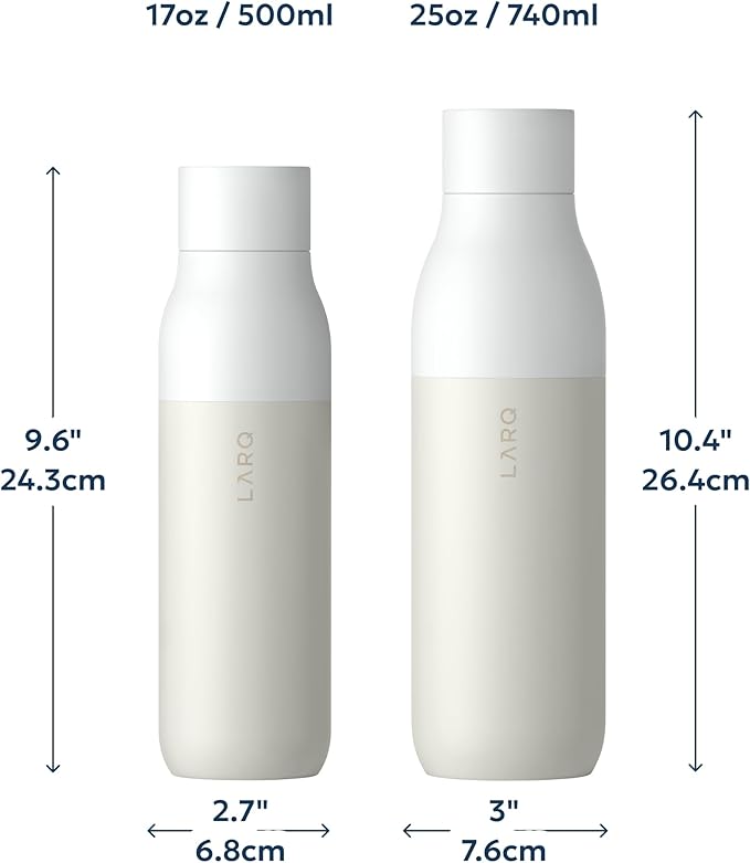 LARQ Bottle PureVis 25 oz - Self-Cleaning and Insulated Stainless Steel Water Bottle with UV Water Purifier and Award-winning Design | Reusable & Travel Friendly, Granite White