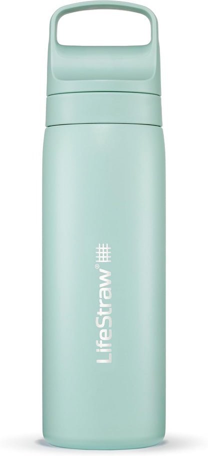 LifeStraw Go Series – Insulated Stainless Steel Water Filter Bottle for Travel and Everyday Use, Removes Bacteria, Parasites and Microplastics, Improves Taste, 18oz Seafoam
