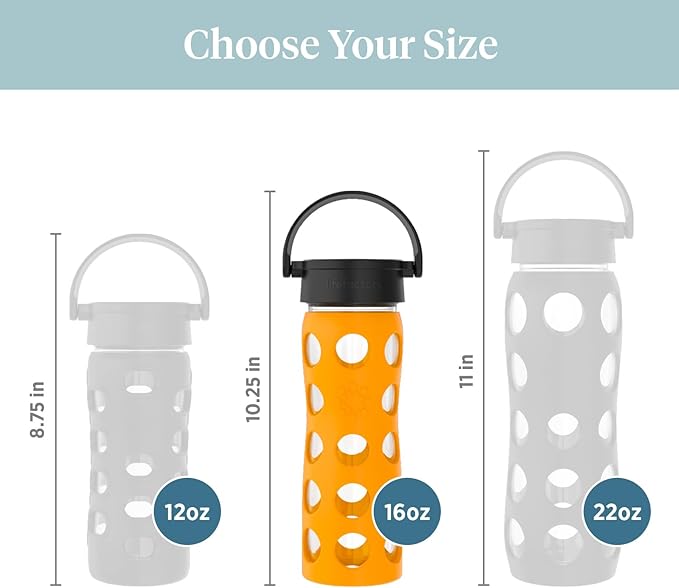 Lifefactory 16-Ounce BPA-Free Glass Water Bottle with Classic Cap and Protective Silicone Sleeve, Marigold