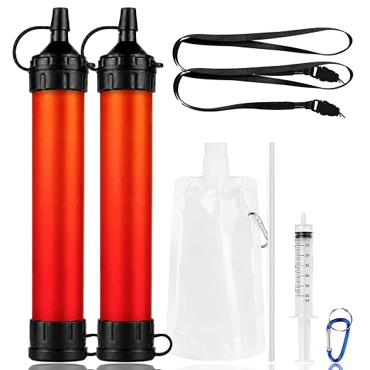 Water Filter Straw, Emergency Water Purefier, 1500 Liters/396 Gallon Capacity, Portable Filtration System for Camping, Hiking, Travel, Biking (2PCS)