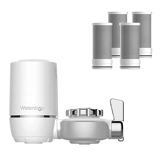 Waterdrop Water Filter for Sink Faucet, NSF Certified Water Purifier, 320 Gallon Tap Water Filter for Kitchen Sink, Reduces Chlorine, Lead-Free Material, Faucet Mount Water Filtration System 4 Filters