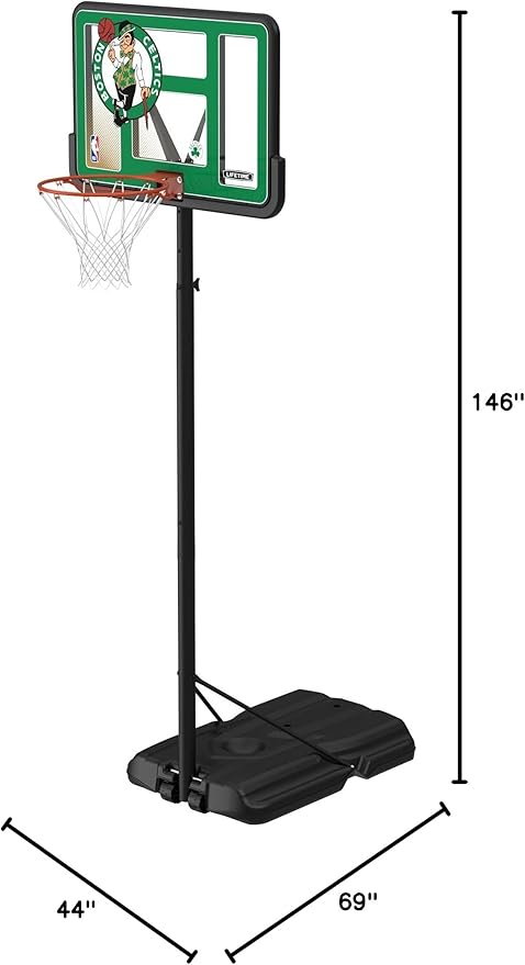 Lifetime NBA Boston Celtics Portable Basketball Hoop, Adjustable Height 7.5-10 Ft, 44 Inch Shatterproof Fusion Backboard, Base with Wheels
