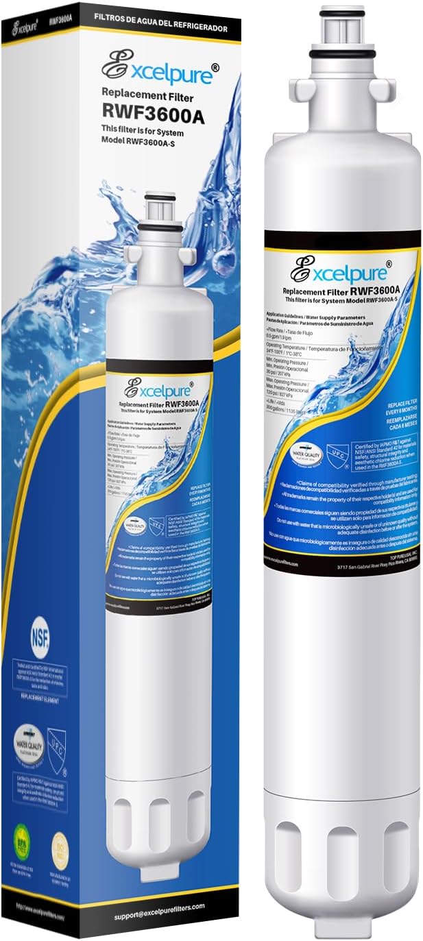 EXCELPURE RPWF Replacement for GE RPWF (Not RPWFE), RWF1063, RWF3600A, WSG-4, DWF-36, R-3600, MPF15350, OPFG3-RF300, BCF77, Refrigerator Water Filter, 1PACK