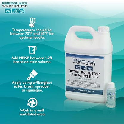 Fiberglass Warehouse Polyester Laminating Resin Marine Grade 4 Gallon | Catalyst Included, Fiberglass & Wood Repair, Boat Decks & RV, Auto Composite Projects, General Purpose