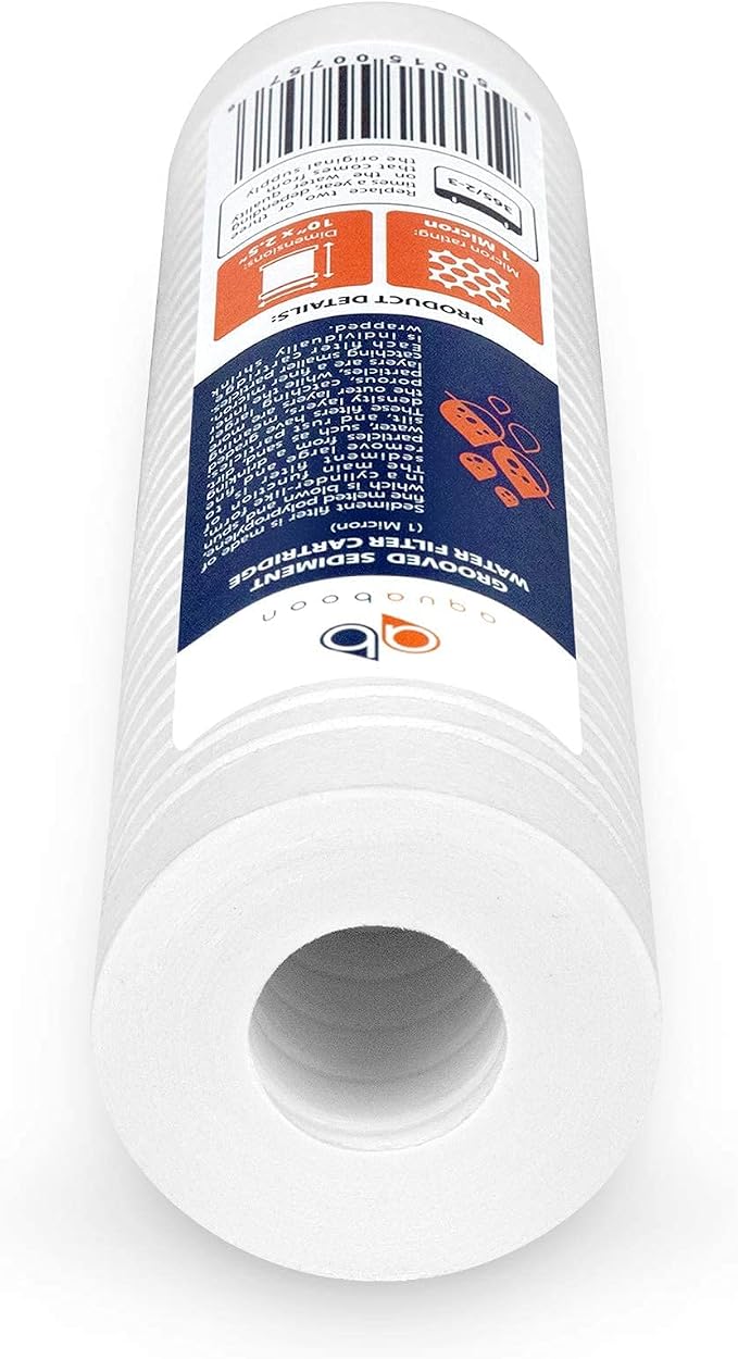 Aquaboon Whole House 1 Micron 10 x 2.5 PP Grooved Sediment Water Filter Cartridge Replacement Compatible with AP110, WHKF-GD05, CFS110, P5, 4-Pack