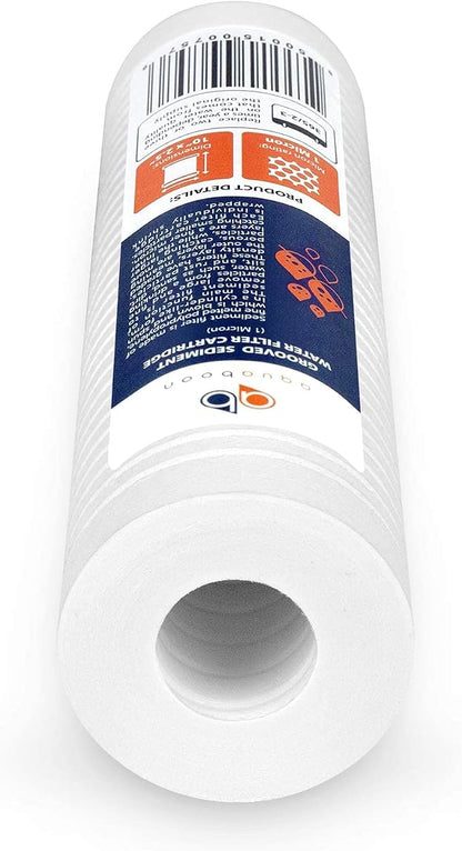 Aquaboon Whole House 1 Micron 10 x 2.5 PP Grooved Sediment Water Filter Cartridge Replacement Compatible with AP110, WHKF-GD05, CFS110, P5, 25-Pack