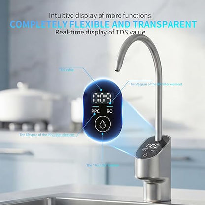 800G Reverse Osmosis Water Purifier, Under Sink RO System with Digital Faucet, 2.1L/min Fast Flow, 2:1 Drain Ratio, 4000L Total Capacity, Filter Replacement Alert, Tankless