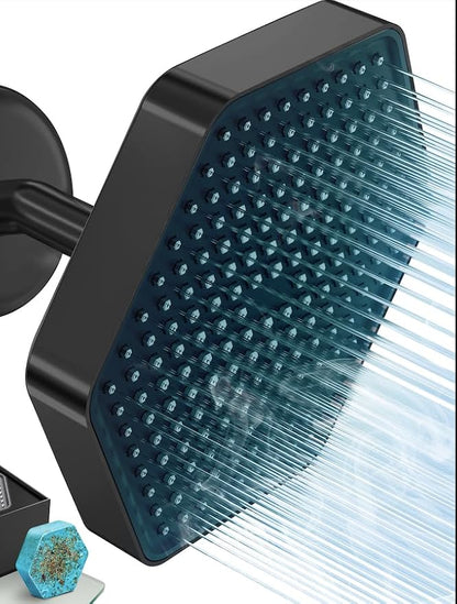 AquaHomeGroup Luxury Rain Shower Head with Filter - Reduces Chlorine, Rust and Sediment - Vitamin C E and A - High Pressure - Spa Effect - Black