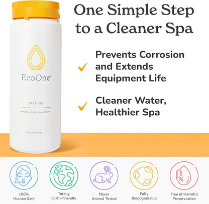 pH Plus by EcoOne | Natural Water pH Increaser for Hot Tub Application | Chlorine-Free, Phosphate-Free Hot Tub pH Increaser | Increases Alkalinity & Neutralizes pH to Prevent Scale & Buildup, 2 Lbs