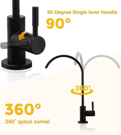 Water Filter Faucet,Drinking Water Faucet Fits Reverse Osmosis and Water Filtration System for Kitchen Bar Sink Faucet in Non-Air Gap SUS304 Stainless Modern Matte Black Lead-Free