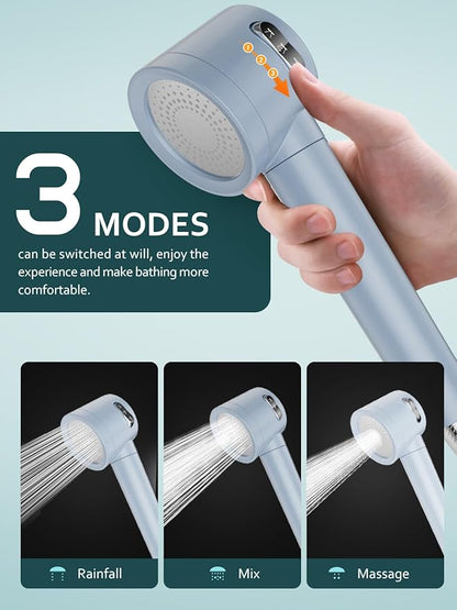 Ion Drops Filtered Shower Head with Handheld, High Pressure Shower Heads with 3 Spray, Showerhead with Filters Hand held for Hard Water, Remove Chlorine, Reduces Dry Itchy Skin (Blue)
