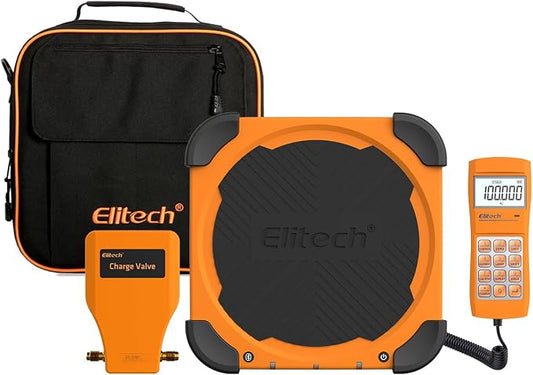Elitech Refrigerant Scale 330 lb with Charging Valve, LMC-300A | High Capacity Platform, Programmable Charge Settings, Auto Charge Control, Digital Display, Precision Weight Measurement