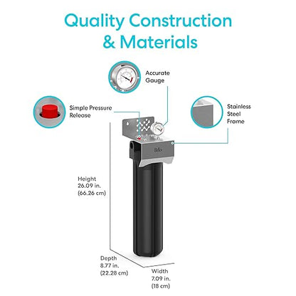 Brio Whole House Water Filter System w/Gauge & Fast-Flow Sediment Filter (5 Micron) 4.5" x 20" | Removes Dirt, Improves Taste & Protects Home Appliances | 900 GPH | 100,000 Gallons or 12 Months