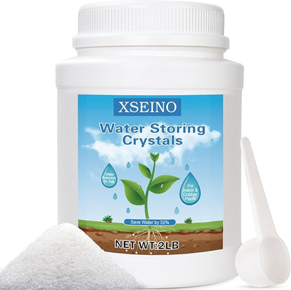 XSEINO 2LB Soil Moisture Crystals Water-Absorbing Hydrogel for Plants Solves Over and Under-Watering, Long-Lasting Water Retention to Keep Soil Moist Polymer Water Storage Crystals