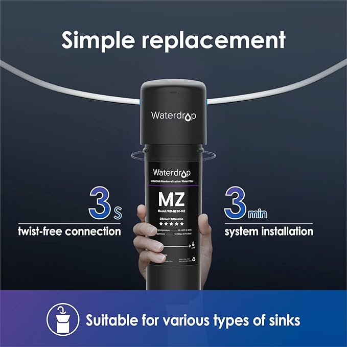 Waterdrop RF10-MZ Replacement Filter Cartridge For 10UB-MZ/10UA/10UB Under Sink Water Filter, 8K Gallons High Capacity