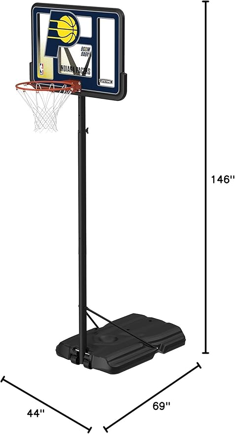 Lifetime NBA Indiana Pacers Portable Basketball Hoop, Adjustable Height 7.5-10 Ft, 44 Inch Shatterproof Fusion Backboard, Base with Wheels