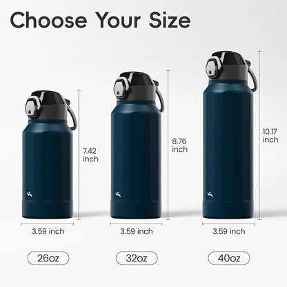 Konokyo FLOWPLAY 40oz Locking Push-Button Water Bottle with Silicone Spout,Leak-Proof,18/8 Stainless Steel Double-Wall Vacuum Insulated for Sports and Travel,BPA-Free,Brilliant Blue