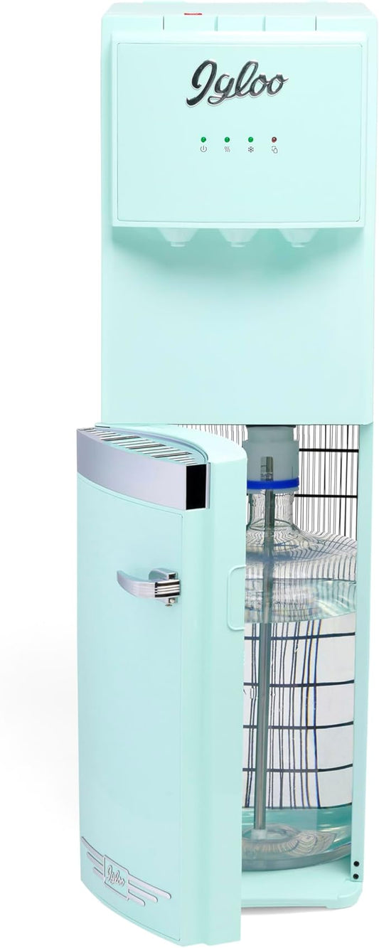 Igloo Retro Bottom Load Water Cooler Dispenser - Hot, Cold, or Room-Temperature Options - Holds 3 or 5 Gallon Bottles - Child Safety Lock - Perfect for Homes, Kitchens, Dorms - Aqua