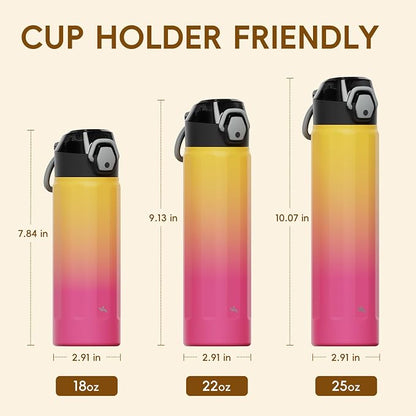Konokyo FLOWPLAY 18oz Locking Push-Button Water Bottle with Silicone Spout,Leak-Proof,18/8 Stainless Steel Double-Wall Vacuum Insulated for Sports and Travel,BPA-Free,Rainbow