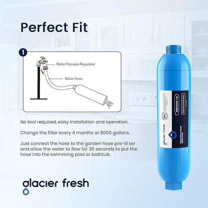 GLACIER FRESH Garden Hose End Pre-Filter for Swimming Pool, Hot Tubs, Spa, Inflatable Pool, Ponds, Greatly Reduces Bad Taste, Odors, Chlorin and Sediment, up to 8,000 Gallons, 3 Pack