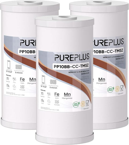 PUREPLUS 5 Micron 10" x 4.5" Whole House PP Sediment Resin Composite Water Softener Filter Cartridge for GE FXHTC,GXWH40L,GXWH35F,GNWH38S,Culligan RFC-BBSA,WRC25HD,Pentek RFC-BB,3Pack