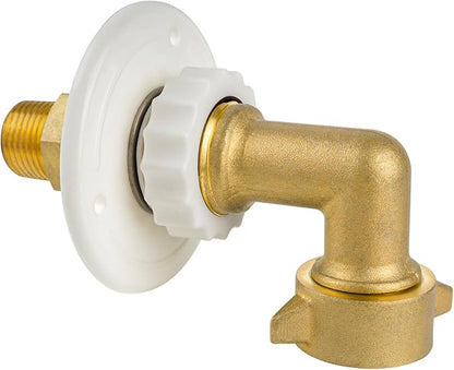 RV City Water Inlet with 90-Degree Lead-Free Brass Elbow, 3/4 NH Female to 1/2 NPT Male Connection, Ideal RV Water Fill Replacement Flange