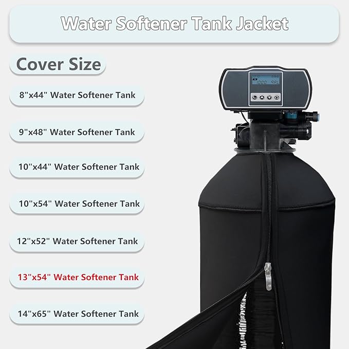 13x54 Inch Water Softener Tank Jacket - Insulated 3.5mm Neoprene Slip Sleeve to Prevent Sweating, Heavy-Duty Outdoor Water Softener Cover, Black