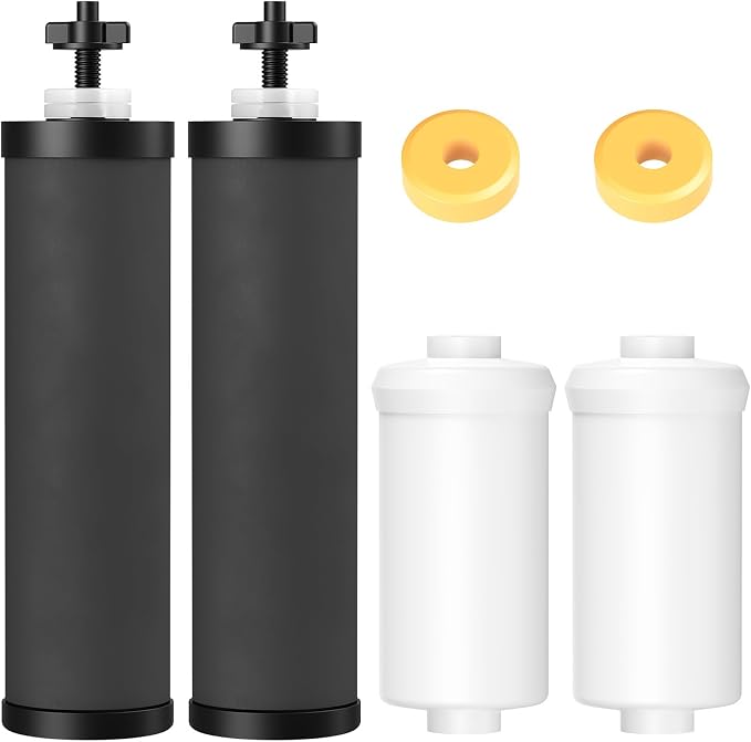 Water Filter Replacement Compatible with Ber-key ® BB9-2 Gravity System | Coconut Shell Activated Carbon for 250+ Contaminants, 4 Black Carbon Filters + 2 White Fluoride Filters