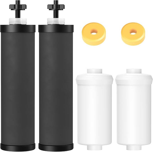 Water Filter Replacement Compatible with Ber-key ® BB9-2 Gravity System | Coconut Shell Activated Carbon for 250+ Contaminants, 4 Black Carbon Filters + 2 White Fluoride Filters