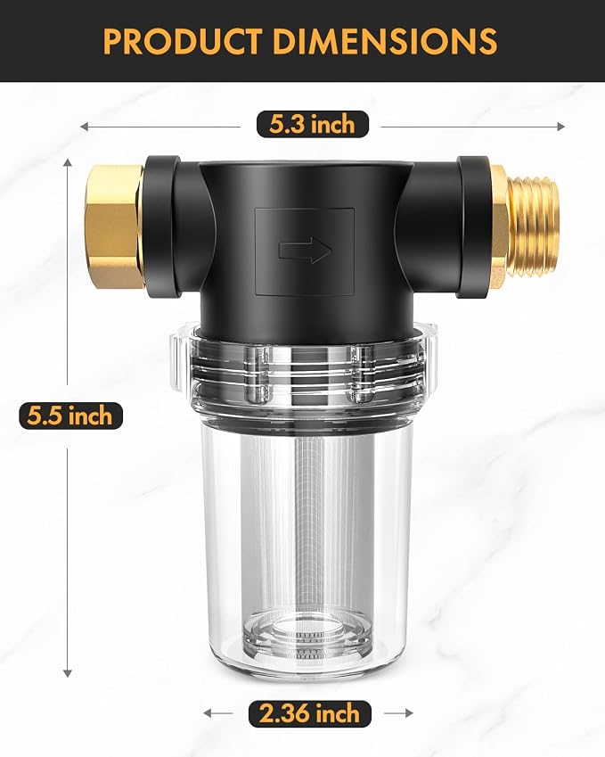 Twinkle Star Garden Hose Filter, Inline Water Hose Filter Attachment | 100 Mesh and 40 Mesh Screen, 2Pcs O-Ring, Garden Hose Filter Pressure Washer Inlet, For RV Camping Car Wash Water Hose