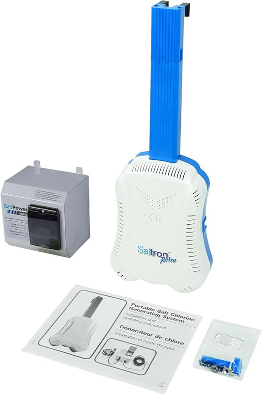 Solaxx Saltron Retro Salt Chlorine Generator | USA-Made | Above Ground Pool | Saltwater pool system for 20,000 gallons max, with built-in timer, self-cleaning operation, and effortless installation