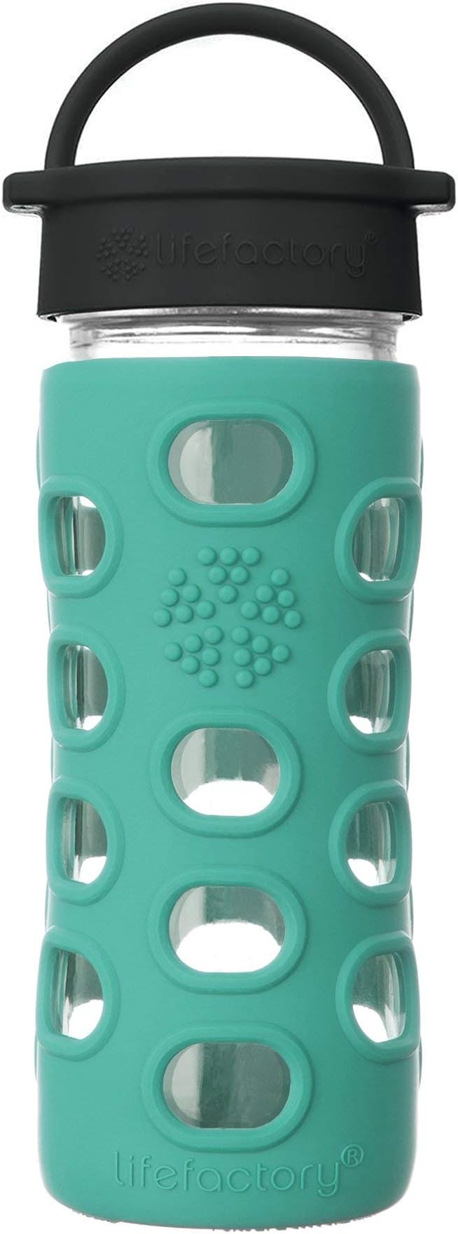 Lifefactory 12-Ounce BPA-Free Glass Water Bottle with Classic Cap and Protective Silicone Sleeve, Kale