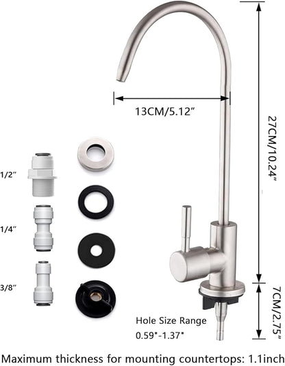 Drinking Water Faucet for Kitchen,100% Lead-Free Reverse Osmosis Faucets,Stainless Steel Kitchen Filtered Water Faucets,Brushed Nickel RO Faucet with Longer Thread Pipe