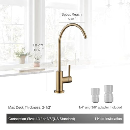 AguaStella AS09CPB Champagne Bronze Stainless Steel Kitchen Water Filter Faucet RO Faucet for Most Reverse Osmosis Units or Water Filtration System in Non-Air Gap