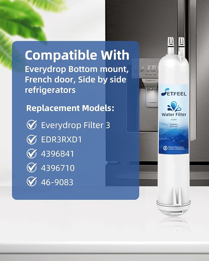 Edr3rxd1 Water Filter Replacement For Everydrop Filter 3, 4396841, Compatible With Whirlpool Ice and Water Fridge Filter 3, whr3rxd1, kad3rxd1, 9083, 9030, 460-9083, WD-F08, SE004, 3 Pack SETFEEL