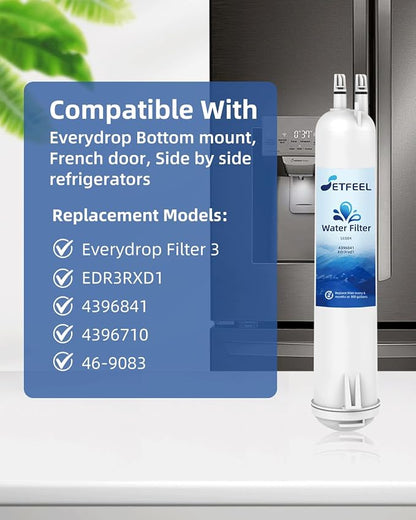 Edr3rxd1 Water Filter Replacement For Everydrop Filter 3, 4396841, Compatible With Whirlpool Ice and Water Fridge Filter 3, whr3rxd1, kad3rxd1, 9083, 9030, 460-9083, WD-F08, SE004, 3 Pack SETFEEL
