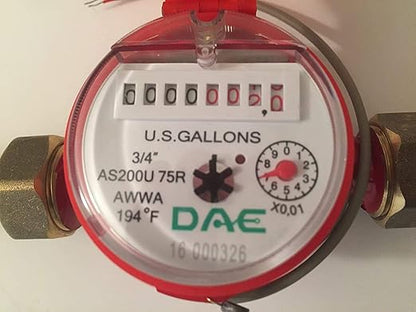 DAE AS200U-75RP Hot Water Meter with Pulse Output, 3/4" NPT Couplings, Gallons.