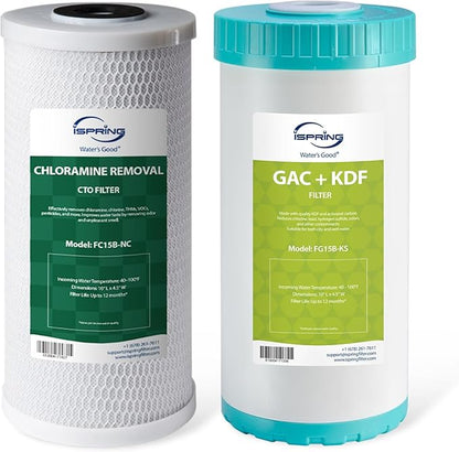 iSpring F2WGB21BKSNC Whole House Water Filter Replacement Pack, SGS-Tested to Remove up to 94.4% of Chloramine, Reduces Heavy Metals, Lead, Chlorine, Sediment, 10” x 4.5” Filters, Fits WGB21B-KSNC