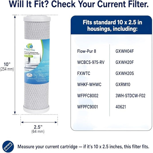 CFS – Carbon Block Water Filter Cartridge Compatible with Flow-Pur 8, WCBCS-975-RV Models – Removes Bad Taste and Odor (Pack of 8)