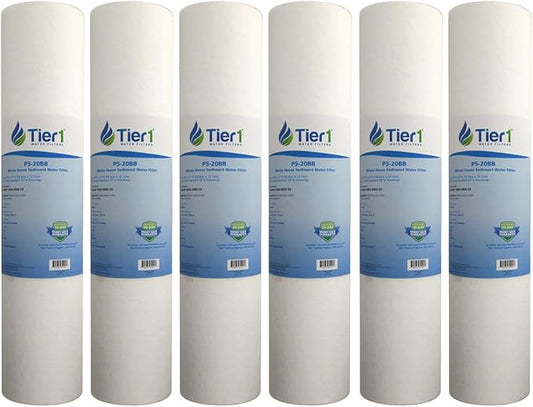 Tier1 5 Micron 20x4.5 Water Filter | Spun Wound Polypropylene Whole House Sediment Pre-Filter Cartridge | Replacement for Pentek DGD-5005-20, SDC-45-2005 | 4.5 x 20 Water Filter Cartridge (6-Pack)