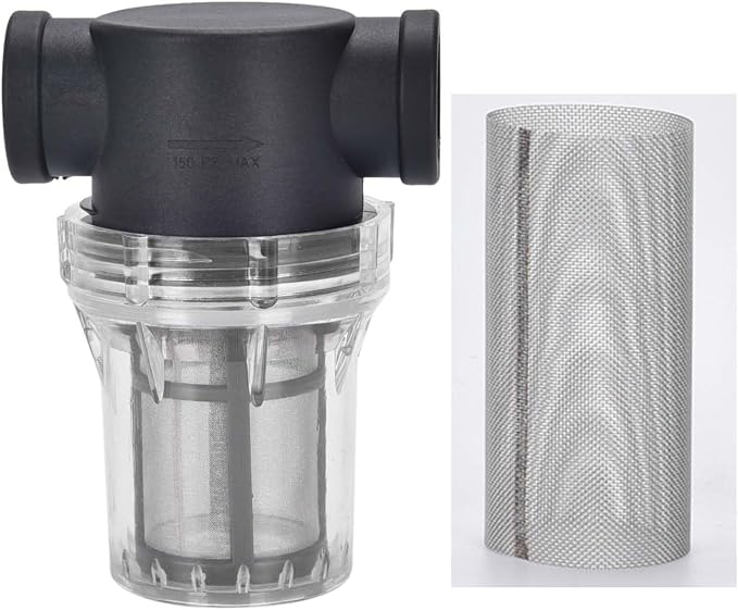 Water Filter, 3/4'' Female Twist-On Pipe Strainer | Nylon PA66 Cover, PC Bowl, 304 Stainless Screen, 40 and 80 Mesh
