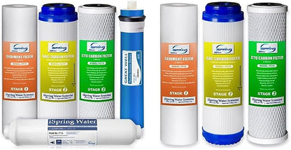 iSpring F5-75 Reverse Osmosis Replacement Water Filter Pack Set for 5-Stage System & F3 6-Month Prefilter Replacement Supply Filter Cartridge Pack Set