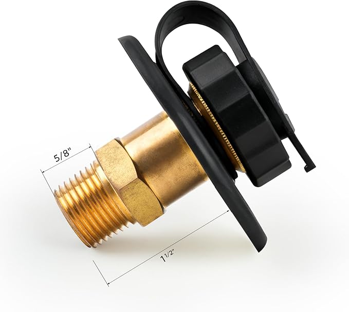 RV City Water Inlet With Check Valve - Lead-Free Brass 3/4 NH Female to 1/2 NPT Male Connection, Ideal RV Water Fill Replacement Flange